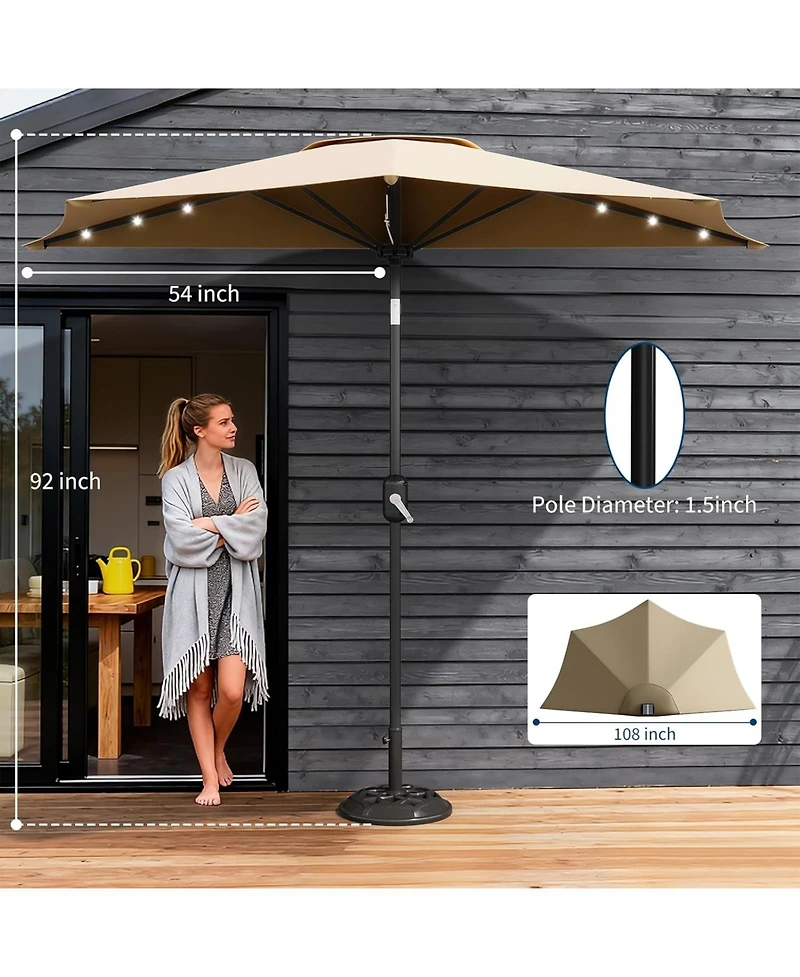 gaomon 9FT Half Patio Umbrella with Smooth Crank Lift, Shade Canopy for Patio, Backyard, Garden with Led Lights (No Base)