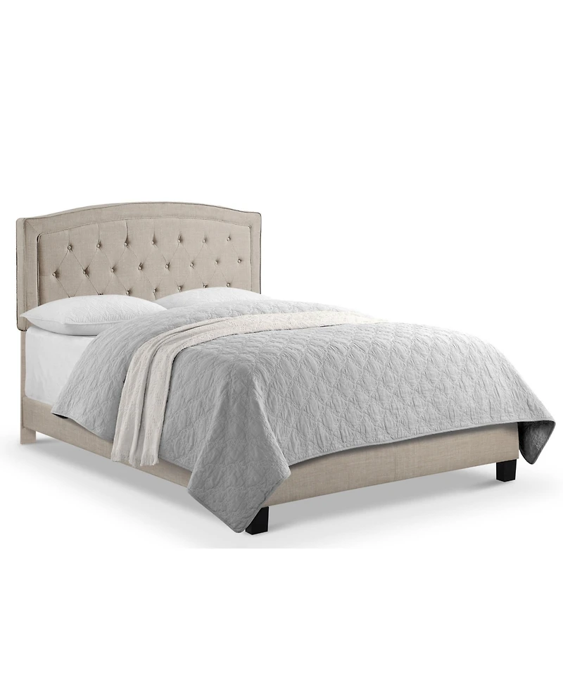 Boyel Living Upholstered Bed with Curved Button Tufted Headboard Modern Platform Frame Solid Wood Structure