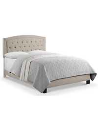 Boyel Living Upholstered Bed with Curved Button Tufted Headboard Modern Platform Frame Solid Wood Structure