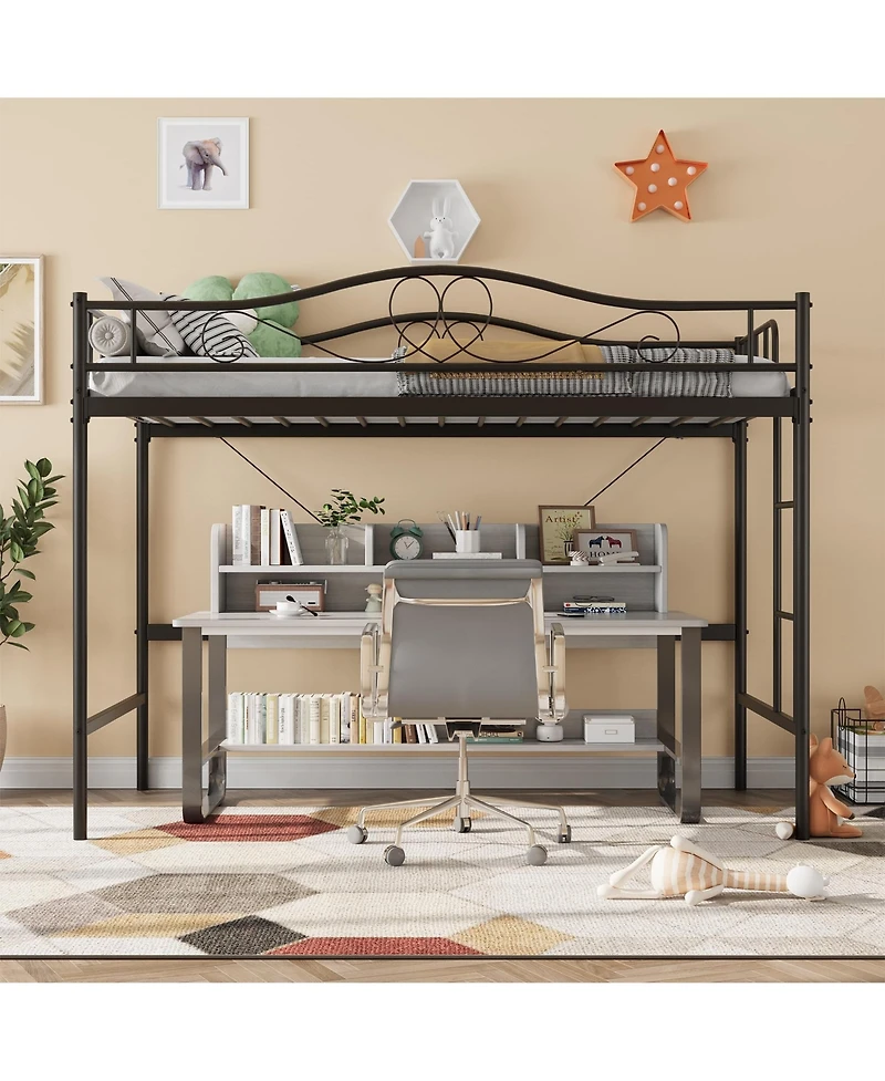 homfan Metal Loft Bed with Ladder and Full Guardrails, Space-Saving Frame Under-Bed Clearance, No Box Spring Needed