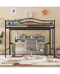 homfan Metal Loft Bed with Ladder and Full Guardrails, Space-Saving Frame Under-Bed Clearance, No Box Spring Needed