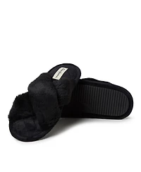 Dearfoams Women's Jessica Furry Cross Band Slide Slippers