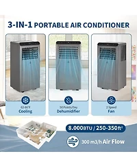 Xo 8,000 Btu Portable 3-in-1 Ac with Remote, Led Touch Panel, Quiet Sleep Mode and Window Kit for Up to 350 Sq. Ft