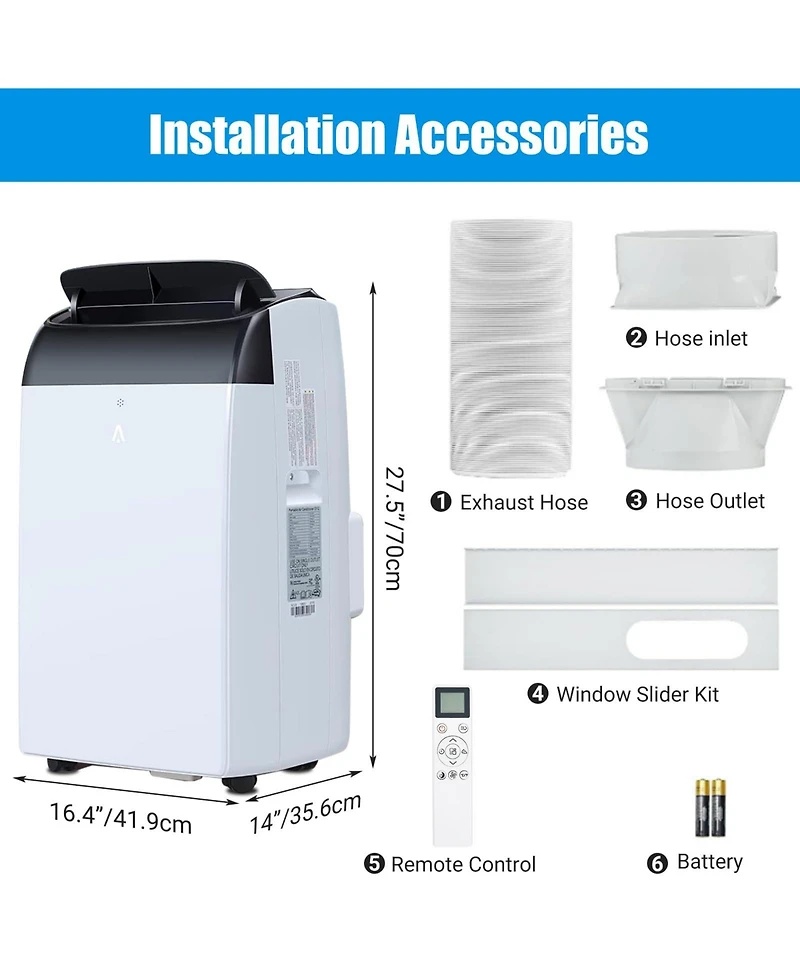 Xo 14,000 Btu Portable Ac for Rooms up to 750 Sq. Ft. with Cooling, Fan, Dehumidifier, Auto Swing, Sleep Mode, 3-Speed Fan