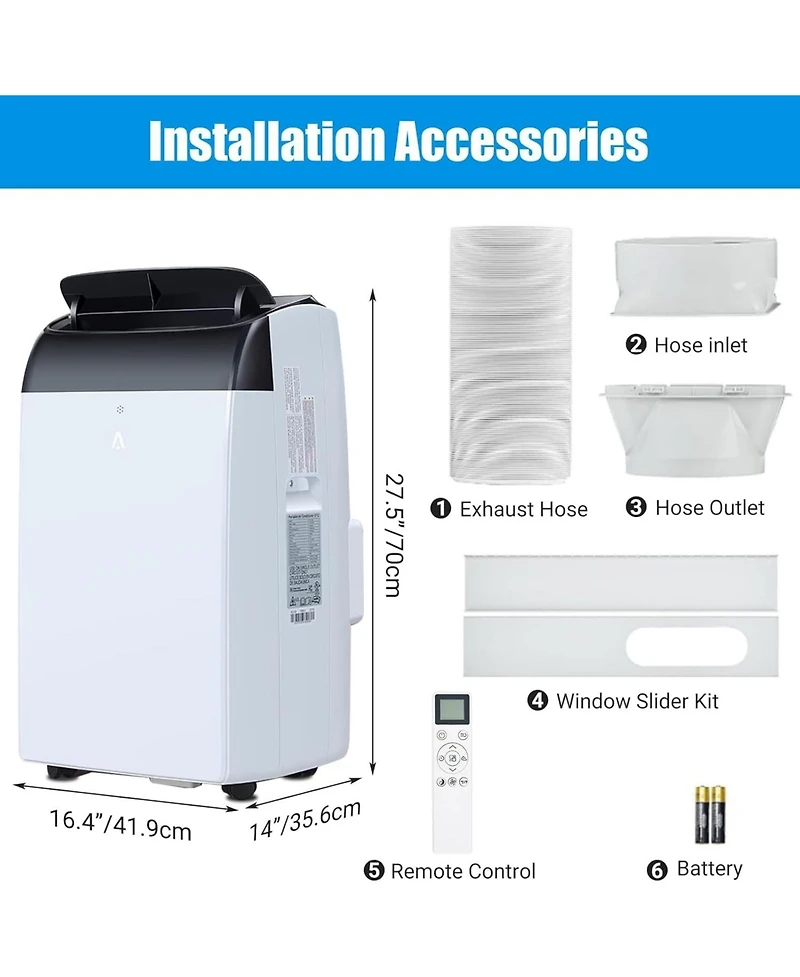 Xo 2-Piece Set of 14,000 Btu Portable Air Conditioners with 3-in-1 Cooling, Fan and Dehumidifier, Sleep Mode and Window Kit