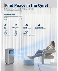 Xo 10,000 Btu Portable Silent Ac with Remote, Led Display, Sleep Mode and Installation Kit for Rooms Up to 450 Sq. Ft