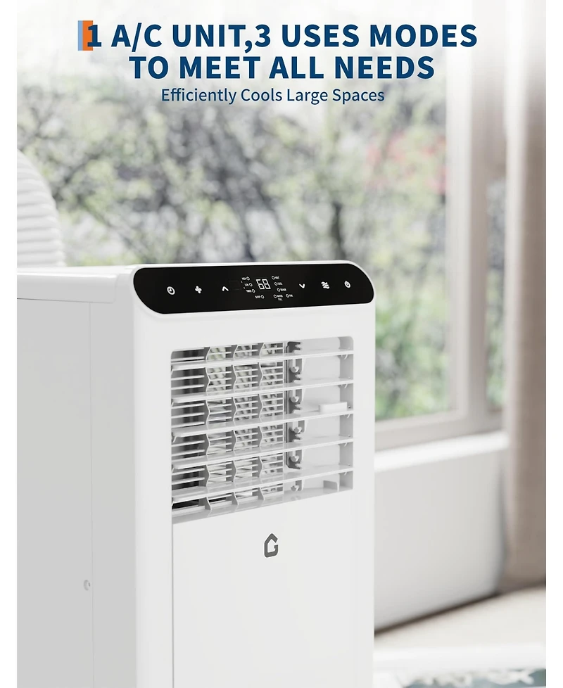 Xo 10,000 Btu Portable 3-in-1 Ac with Heat Mode, Remote, Led Display, Smart/Sleep Mode and Window Kit for Up to 450 Sq. Ft