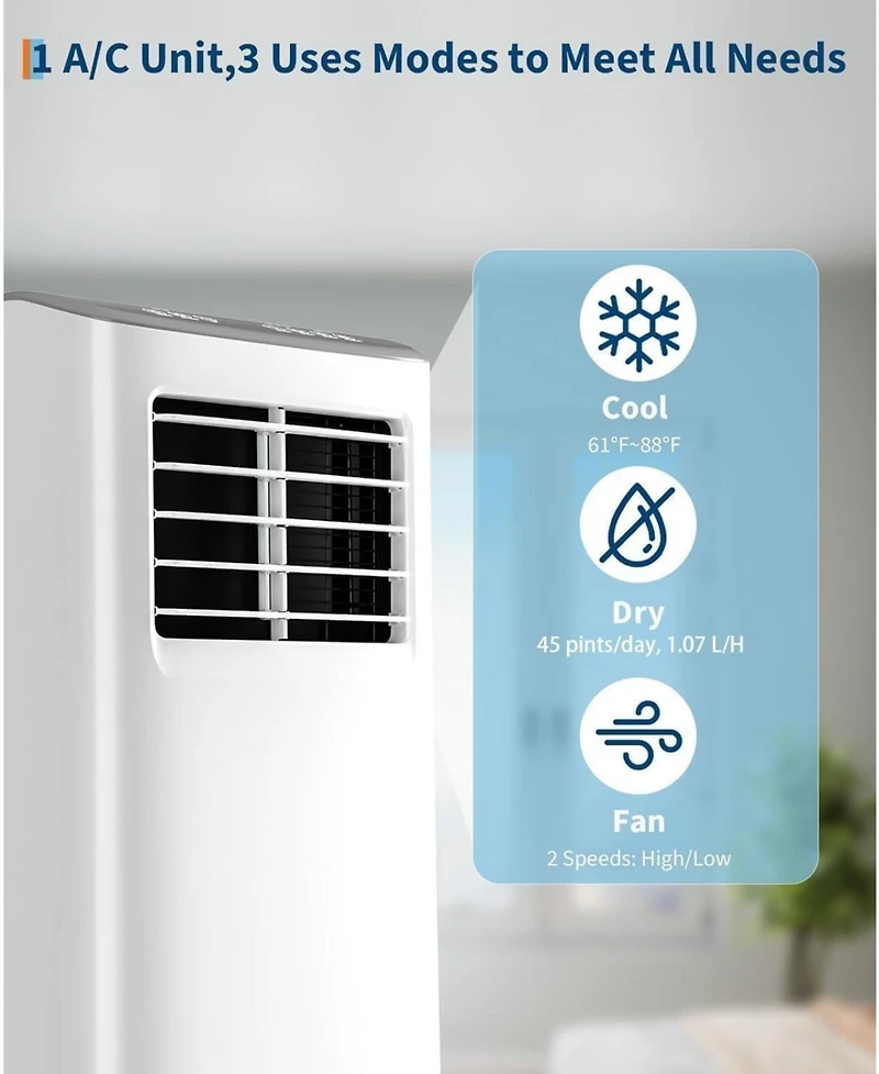 Xo 3-in-1 Portable Ac, 8,000 Btu Cooling, Dehumidifier and Fan for Rooms up to 350 Sq. Ft., Remote, Sleep Mode, 24H Timer