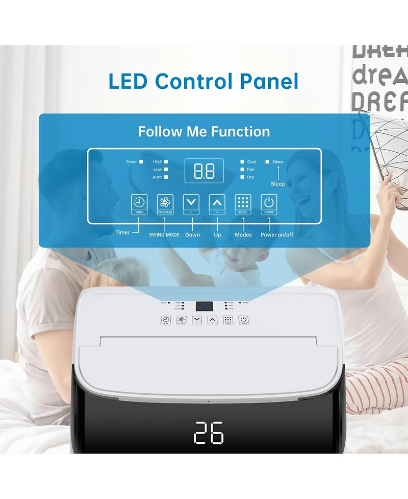 Xo 12,000 Btu Portable Ac for Up to 550 Sq. Ft. with Cooling, Fan and Dehumidifying, Remote, Backlit Led Panel, 24H Timer