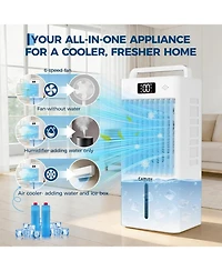 Xo 10L Evaporative Air Cooler, 3 Wind Speeds, 12H Timer, Remote Control, Portable Cooling Fan for Large Rooms, 120V