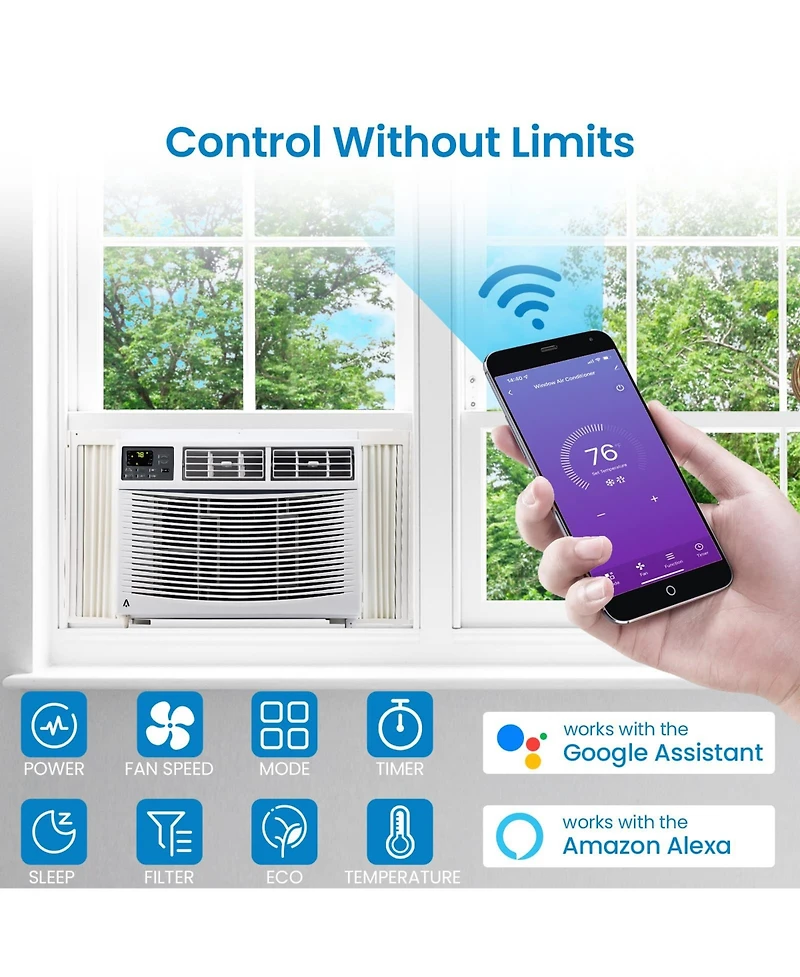 Xo 10000 Btu Smart Window Ac, WiFi Air Conditioner, Cools 450 Sq. Ft, App and Remote Control, Timer, 115V