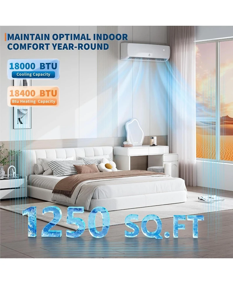 Xo 18000 Btu Mini Split Air Conditioner and Heat Cool Up to 1250 Sq.Ft, 19 SEER2 208-230V Ductless Air Conditioner