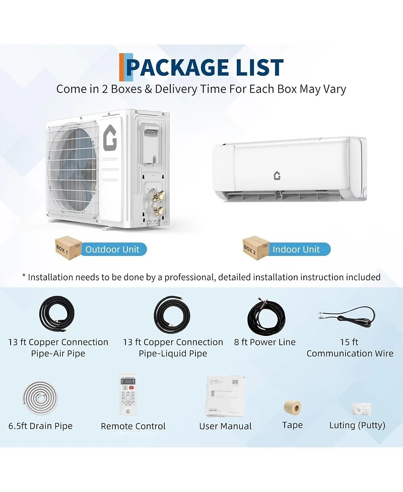 Xo 12000 Btu Mini Split Air Conditioner, 18.5 SEER2 Efficiency with WiFi and Remote Control Up to 750 Sq.ft. 230V