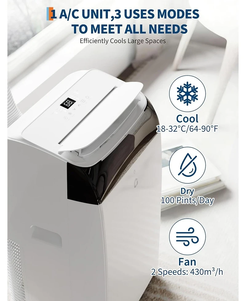Xo 14000 Btu Plus Portable Air Conditioners with Fast Cool, Fan Speed, Dehumidifying, Auto Mode for Living Room, Dorm