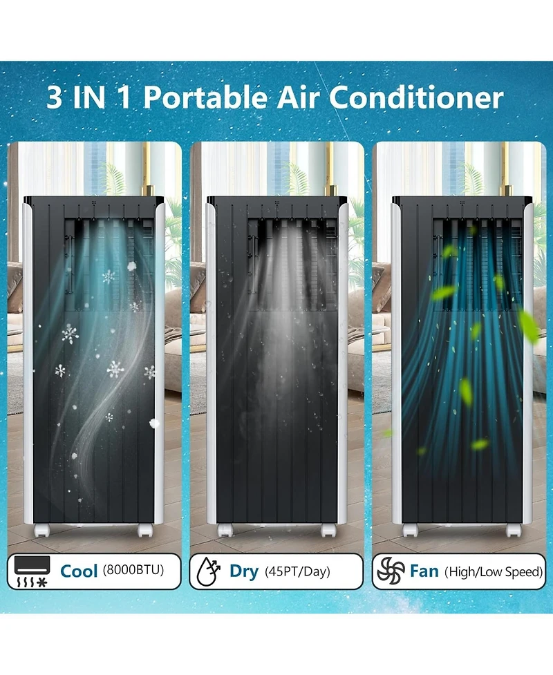 Xo 8000 Btu 3-in-1 Portable Air Conditioner, Quiet Ac with Fan and Built-in Dehumidifier, Cools Rooms Up to 350 Sq. Ft. for Home, Dorm, Office