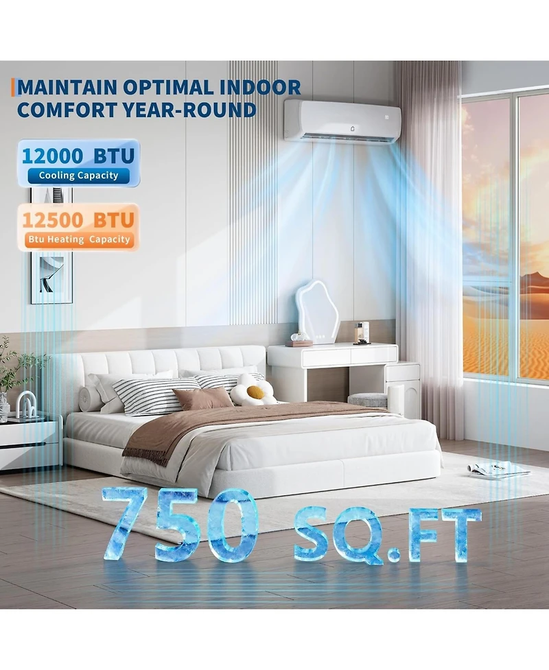 Xo 12000 Btu Mini Split Air Conditioner and Heat Cool Up to 750 Sq.Ft, 19 SEER2 115V Ductless Air Conditioner