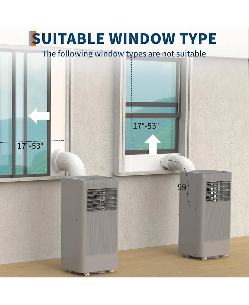 Xo 3-in-1 8000 Btu Portable Air Conditioner, Cools Up to 350 Sq.Ft. with Complete Installation Kit, Grey