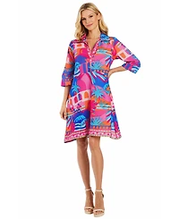 La Moda Clothing Women's Club Tropical Palm Print Resort Dress