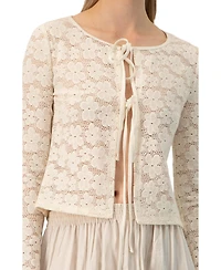 Ivonne Women's Long Sleeve Knitted Lace Straight Blouse