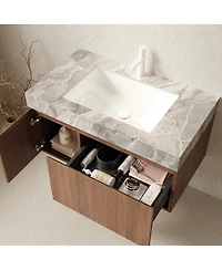 Sillysis Wall Mounted Bathroom Vanity, Luxury Sintered Stone Countertop, Undermount Ceramic Sink, Soft Close Storage Cabinet