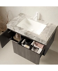 Sillysis 36 Inch Floating Bathroom Vanity with Italian Sintered Stone Top, Plywood Cabinet, Ceramic Sink, Soft Close Storage, Pre-assembled
