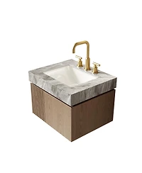 Sillysis Inches Wall Mount Bathroom Vanity with Sintered Stone Top, Ceramic Undermount Sink, Soft Close Storage Cabinet