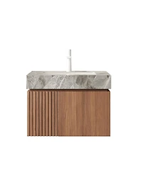 Sillysis Wall Mounted Bathroom Vanity, Luxury Sintered Stone Countertop, Undermount Ceramic Sink, Soft Close Storage Cabinet