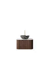 Sillysis Wall Mounted Bathroom Vanity with Artificial Marble Top, Ceramic Basin, Soft Close Drawer