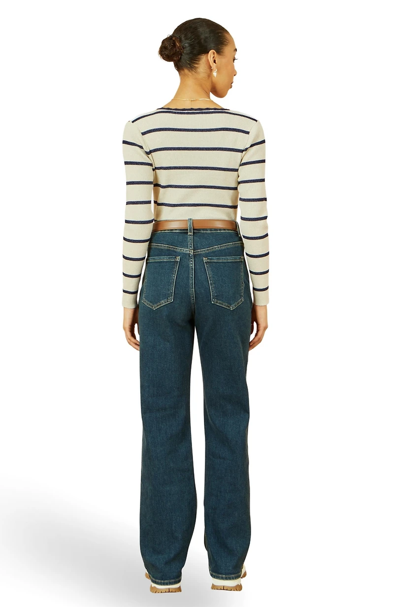 Yumi Women's Metallic Stripe Knitted Ribbed Top