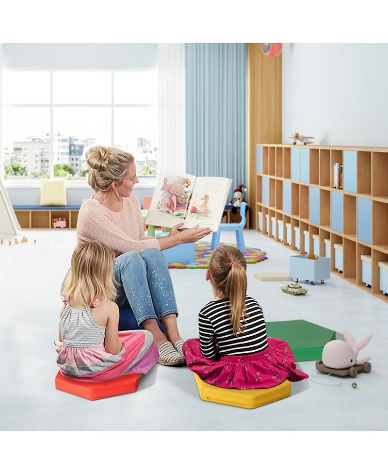 Gouun 6-Piece Hexagonal Kids Floor Cushion Set with Waterproof Cover and Handles