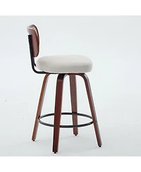 Flynama 26 Inch Set of 3 Counter Height Swivel Bar Stools with Rattan Cane Back and Linen