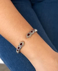 Devata Garnet and Ubud Cuff Bracelet Sterling Silver 18K Gold Accents