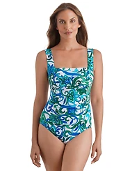 ShapeSolver Women's Square Neck Princess Seam One-Piece Swimsuit