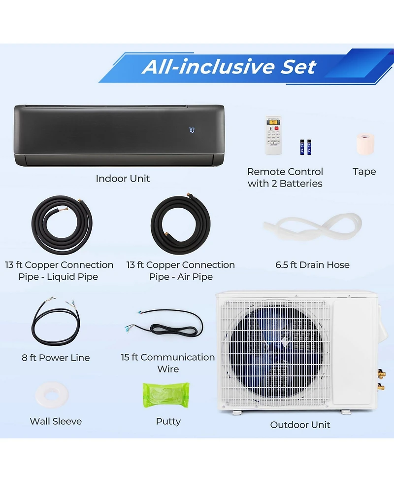 Ecooso Energy Star Certified 24000 Btu 21 SEER2 208-230V Mini Split Air Conditioner and Heater Gray Wifi Enabled