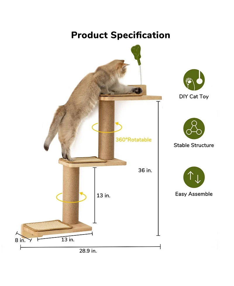 Aronkl 3 in 1 Transformable Cat Wall Shelves Perch Scratcher Climb Play Nap Stable Material