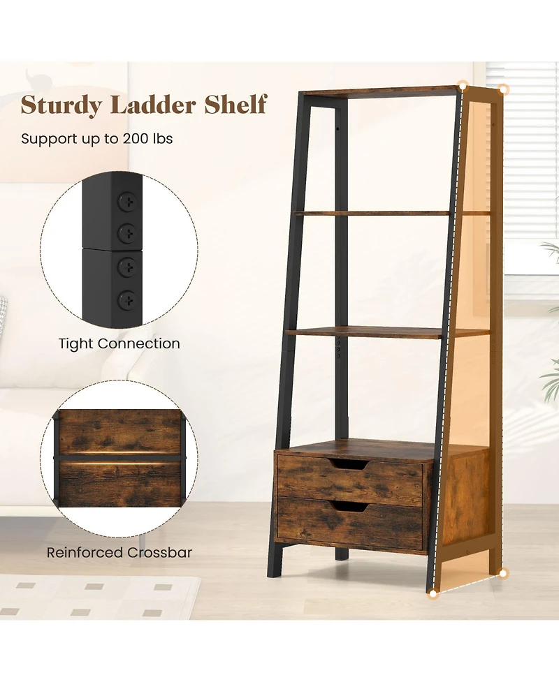 Gymax 2 Piece Bookshelf with Storage Drawers Sturdy Metal Frame Anti Toppling Devices