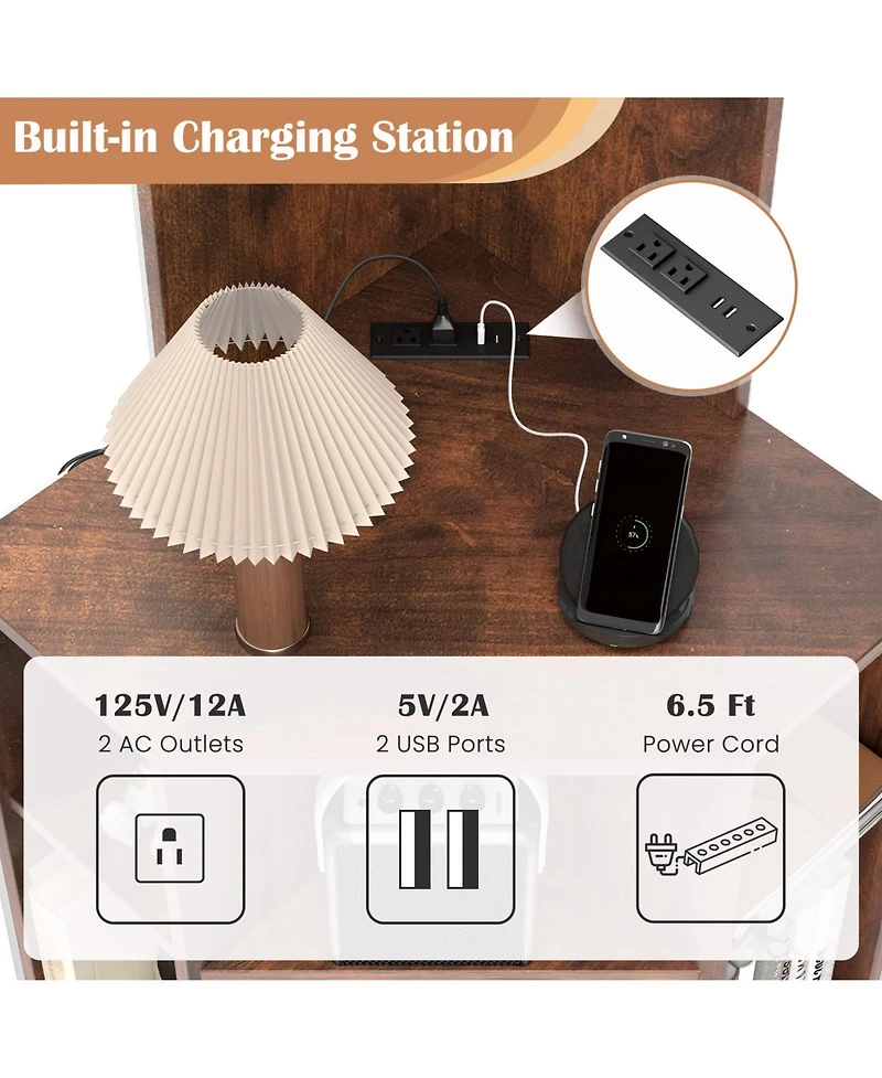Gymax Set Of 2 6 Tier Corner Shelf 63 Inch Tall Bookshelf with Usb Ports and Charging