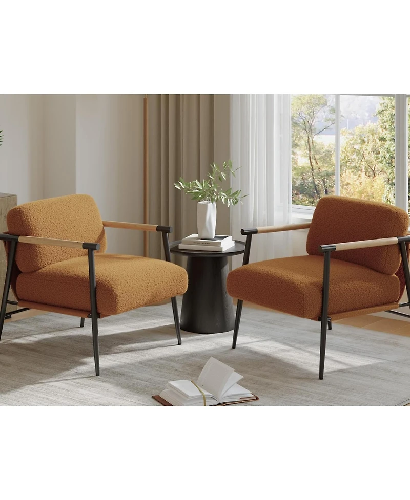 gaomon Modern Accent Chair, Comfy Chair with Metal Frame Wooden Armrest, Cozy Reading Chair with Soft Cushion for Bedroom