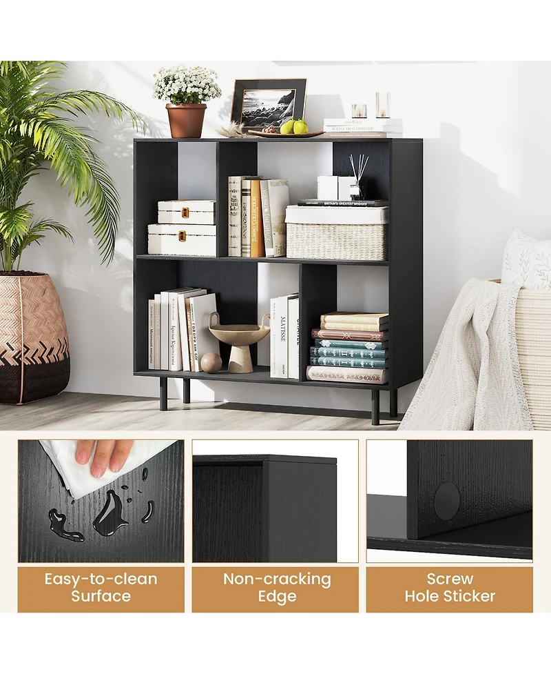 Gymax 2 Piece 4 Cubby Open Bookcase 3 Tier Freestanding Bookshelf with Detachable Metal Legs