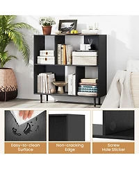 Gymax 2 Piece 4 Cubby Open Bookcase 3 Tier Freestanding Bookshelf with Detachable Metal Legs