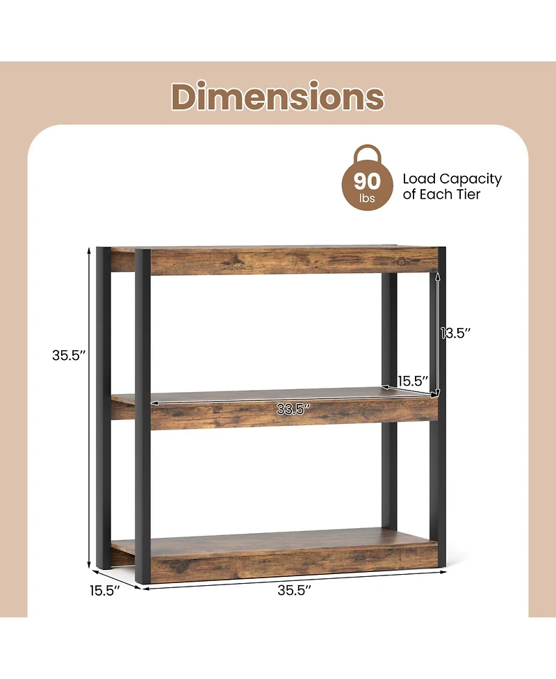 Gymax 3 Tier Bookshelf Wooden Bookcase with Dual Anti Tipping Kits Open Shelving Unit