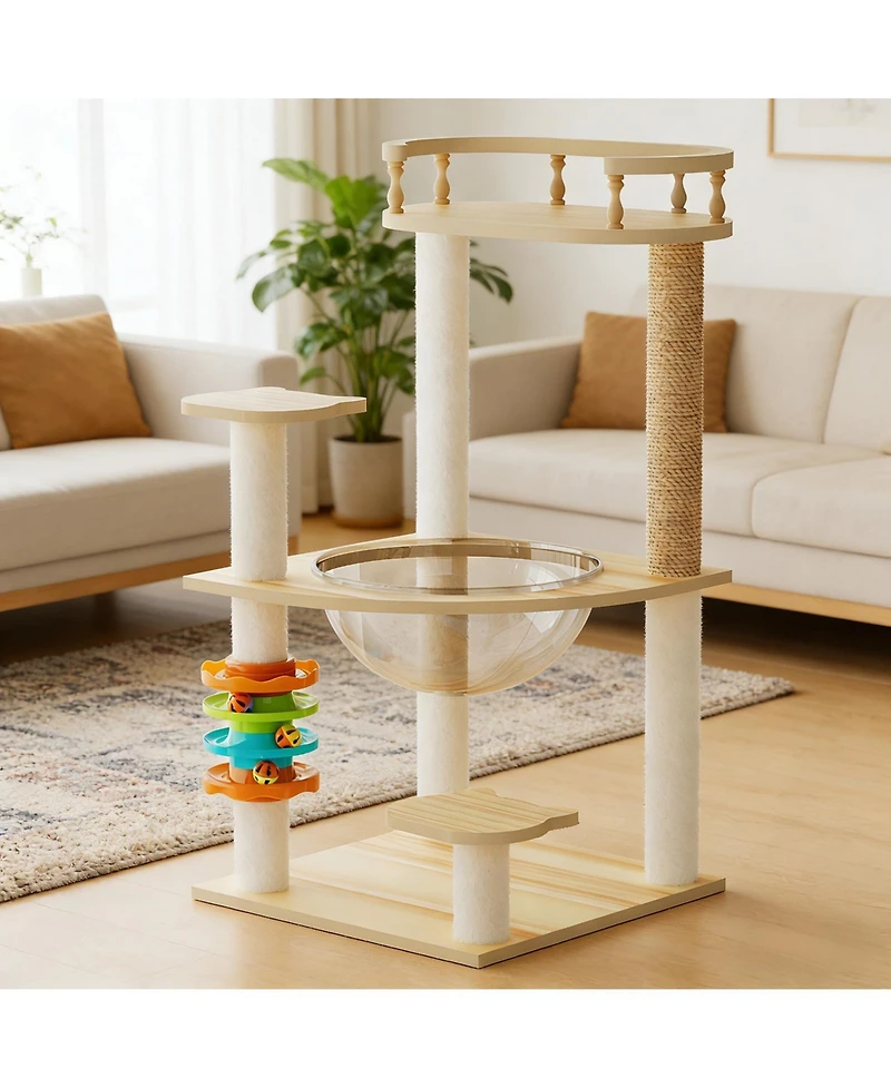 Aostirmotor 32.2" Modern Cat Tree with Scratching Posts, Perch, Acrylic Hammock & Toys for All Cats