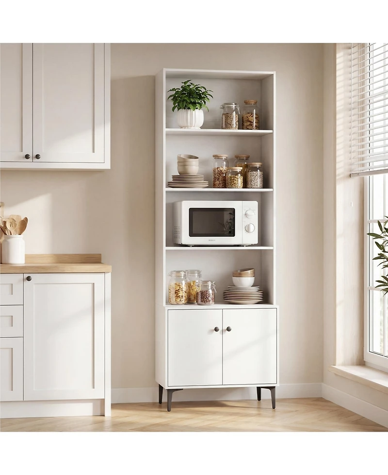 Gymax Bookshelf with Doors 5 Tier Floor Standing Bookcase 2 Anti Tipping Kits