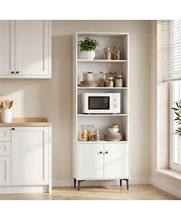 Gymax Bookshelf with Doors 5 Tier Floor Standing Bookcase 2 Anti Tipping Kits