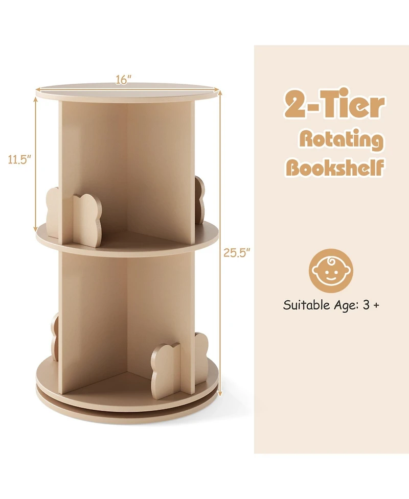Gymax Kids Rotating Bookshelf Round Spinning Corner Bookcase with Bear Baffles