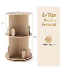 Gymax Kids Rotating Bookshelf Round Spinning Corner Bookcase with Bear Baffles