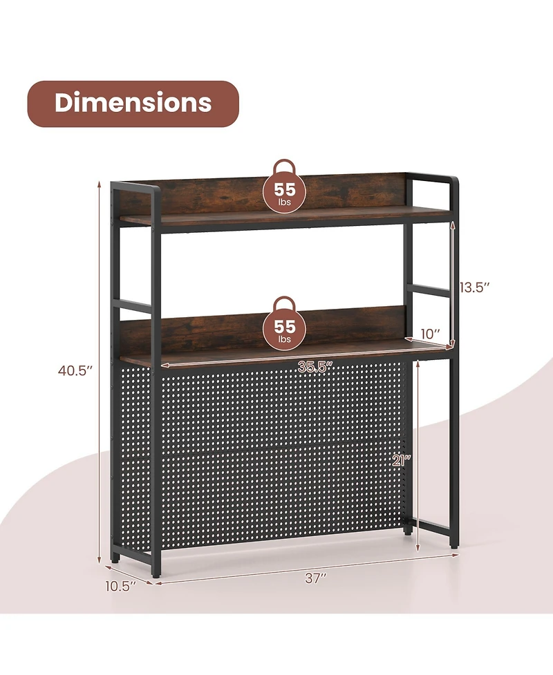 Gymax 2 Tier Countertop Desktop Bookshelf with Metal Pegboard 2 Anti Tipping Devices