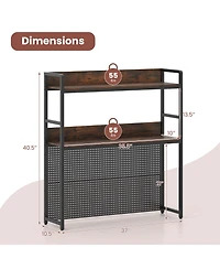Gymax 2 Tier Countertop Desktop Bookshelf with Metal Pegboard 2 Anti Tipping Devices