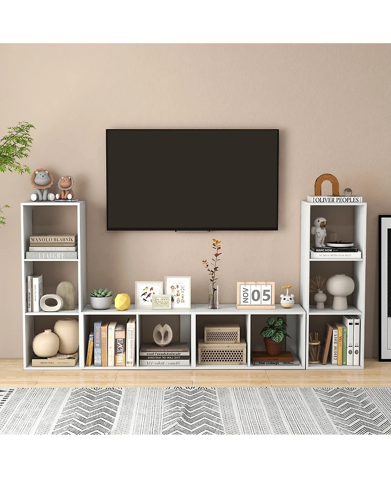 Gymax 3 Cube Bookshelf Modern Vertical Bookcase with Back Guardrail and Anti Tipping Kits
