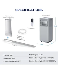 Ecooso 10000 Btu(Ashrae) Portable Air Cooler with Fan and Dehumidifier Mode